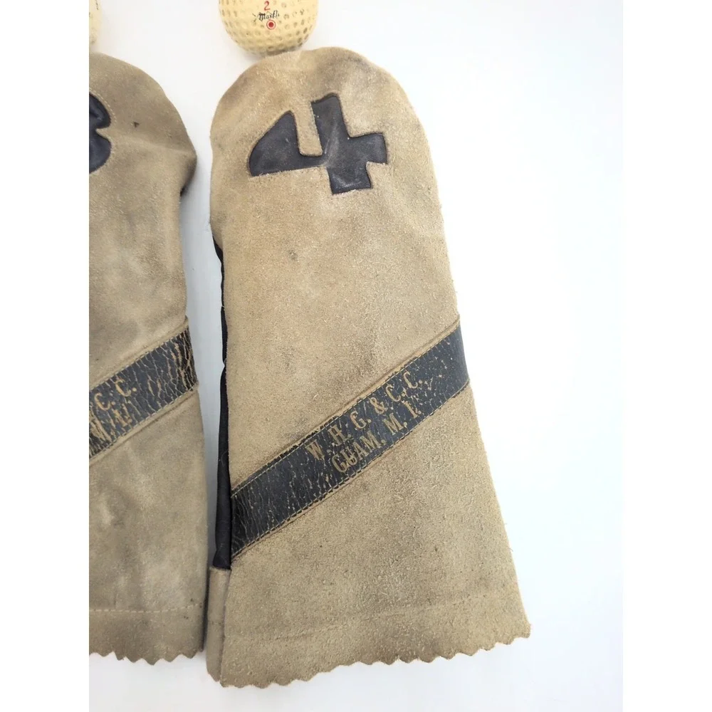 VTG Leather Golf Club Head Covers Guam Spalding Honor Dunlop Balls 3 4 WHG & CC